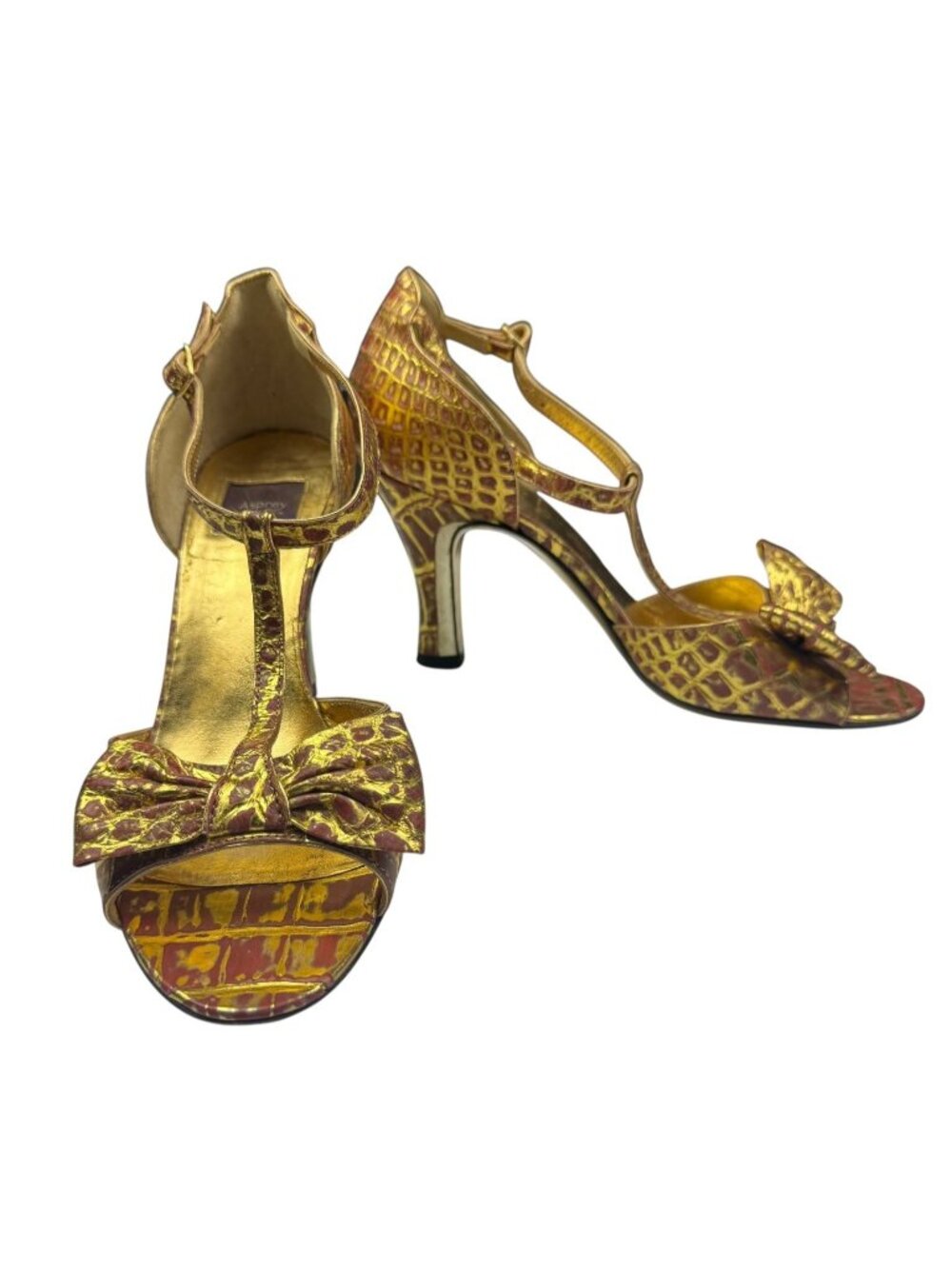 Asprey London Metallic Bow Open Toe Strap Sandal Italy Gold Women's Size 36 EU